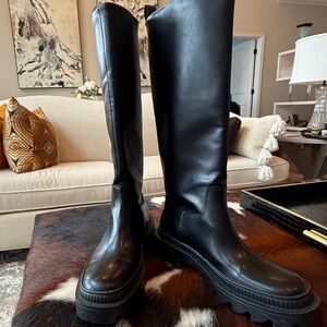 Mango Tall Black Lug Sole Boots - 9.5 (EU40) **BLACK FRIDAY FIRM**